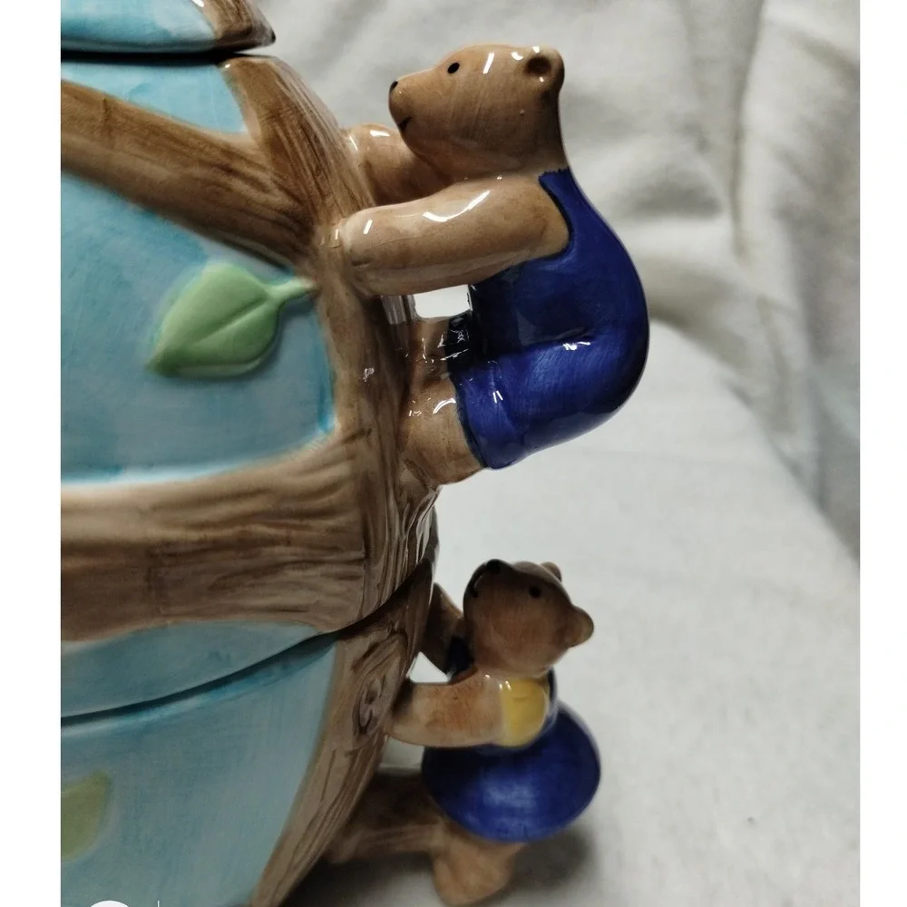 Vintage Bear Treehouse Teapot Teacup Set‎ Ceramic Blue Woodland Cottage